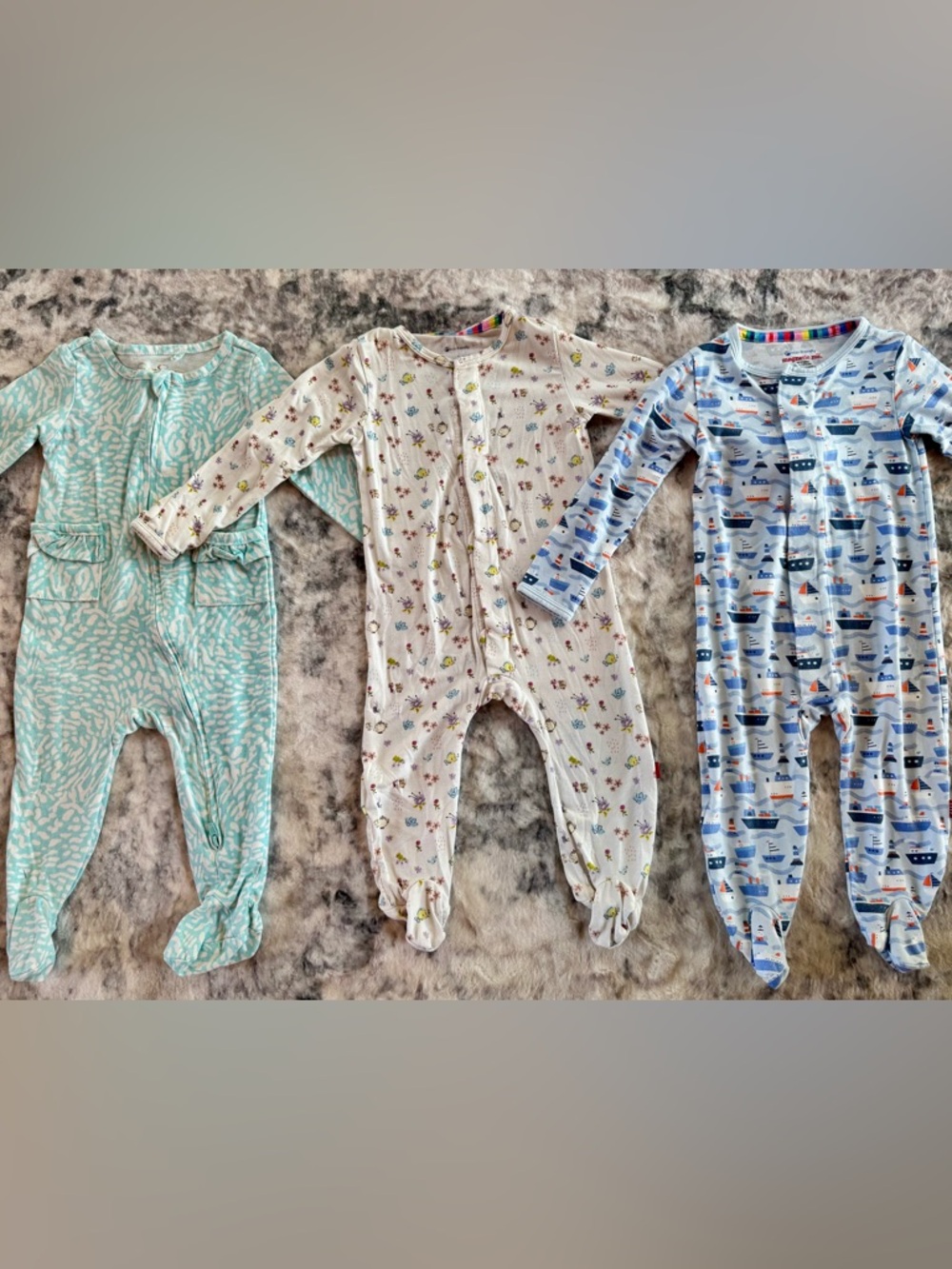 Neutral Floral Footed One-Piece Pajamas - White with Pastel Prints